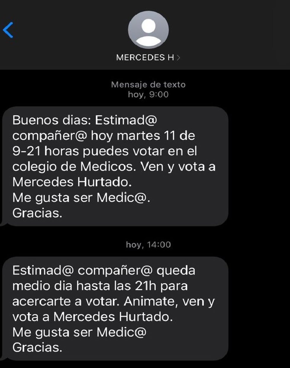 WhatsApp pidiendo el voto para la Mercedes Hurtados al frente el ICOMV