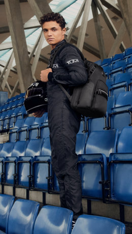 Leading global luxury travel brand TUMI teams up with F1 superstar Lando Norris to kick off the "TUMI Alpha Bravo: Life in Forward Motion" campaign series to accompany the debut of over fifty new styles within their Alpha Bravo collection. Lando is seen