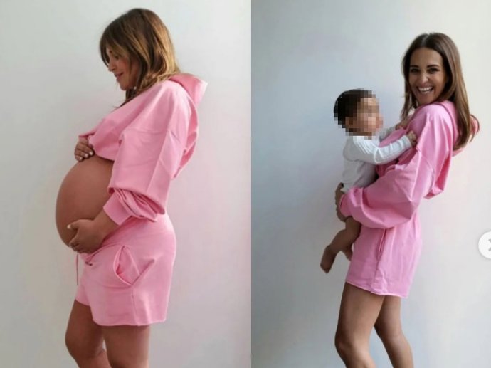 Paula Echevarría ha hecho una original comparativa fotográfica de como estaba justo antes del nacimiento de su hijo Miguel y de como está ahora, cuando el pequeño cumple 9 meses