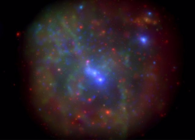 Esta imagen de rayos X del centro galáctico fusiona todas las observaciones de Swift desde 2006 hasta 2013. Sagitario A está en el centro.