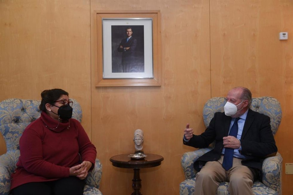 El presidente de la Diputación, Fernando Rodríguez Villalobos, recibe a su homóloga de la Asociación Sevillana de Organizaciones No Gubernamentales para el Desarrollo, Dulce Nombre Dobarganes.