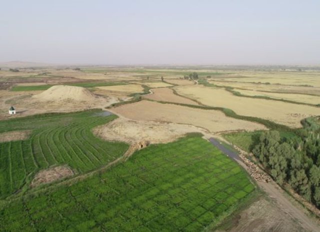 Imágenes de drones de la llanura de Khani Masi en la provincia de Garmian, región del Kurdistán de Irak, tomadas en 2018.