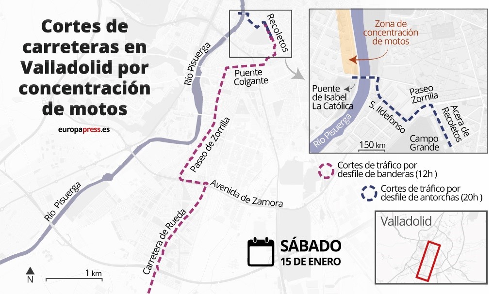 Cortes de tráfico que se producirán en Valladolid el 15 de enero con motivo de la concentración Pingüinos.