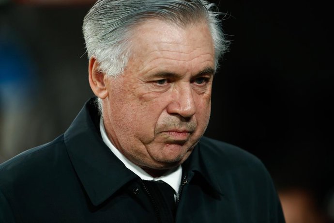 Carlo Ancelotti, coach of Real Madrid, looks on during the Spanish League, La Liga Santander, football match played between Real Madrid and Valencia CF at Santiago Bernabeu stadium on January 08, 2022, in Madrid, Spain.