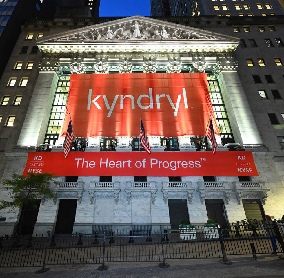 Archivo - Cartel de Kyndril en Nueva York en la jornada de su salida a bolsa.