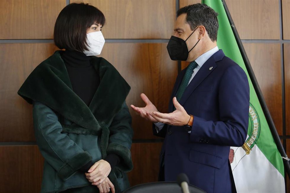 La Ministra de Ciencia e Innovación, Diana Morant, junto con el Presidente de la Junta de Andalucía, Juanma  Moreno, asiste a la firma para el proyecto de construcción de la Infraestructura IFMIF-Donesa13 de enero 2022 en Escúzar (Granada, Andalucía)