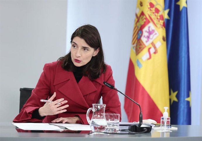 La ministra de Justicia, Pilar Llop, comparece en una rueda posterior a una reunión del Consejo de Ministros, en el Palacio de Moncloa, a 21 de diciembre de 2021, en Madrid, (España). Durante la comparecencia han informado de los acuerdos aprobados en e