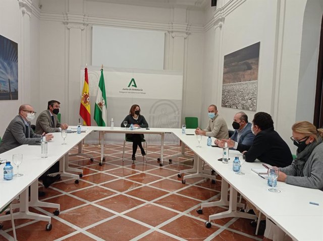 La delegada del Gobierno andaluz, Patricia Navarro, se reúne con representantes de COAG, UPA, Asaja y Cooperativas Agrarias.