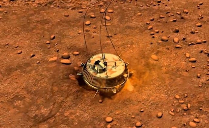 Ilustración de la sonda Huygens llegando al Sistema Solar Exterior