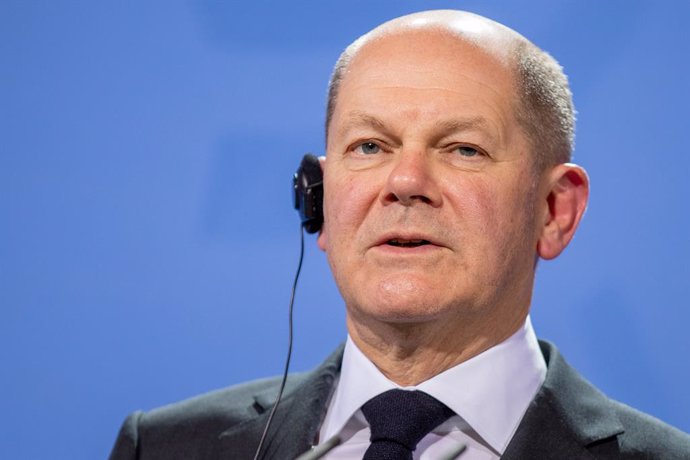 13 January 2022, Berlin: German Chancellor Olaf Scholz speaks during a press conference with Dutch Prime Minister Mark Rutte (Not Pictured) after their joint talks at the Federal Chancellery. Photo: Andreas Gora/DDP Pool/dpa