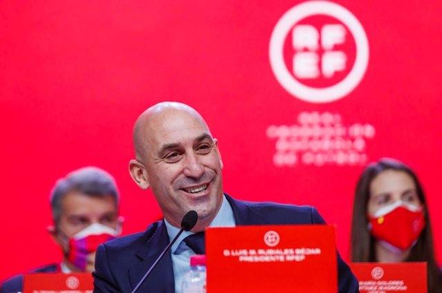 El presidente de la RFEF, Luis Rubiales, en la Asamblea General de dicho organismo este 20 de diciembre de 2021.