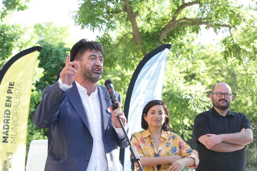 El candidato de Madrid en Pie Municipalista, Carlos Sánchez Mato, en el mitin de cierre de campaña.
