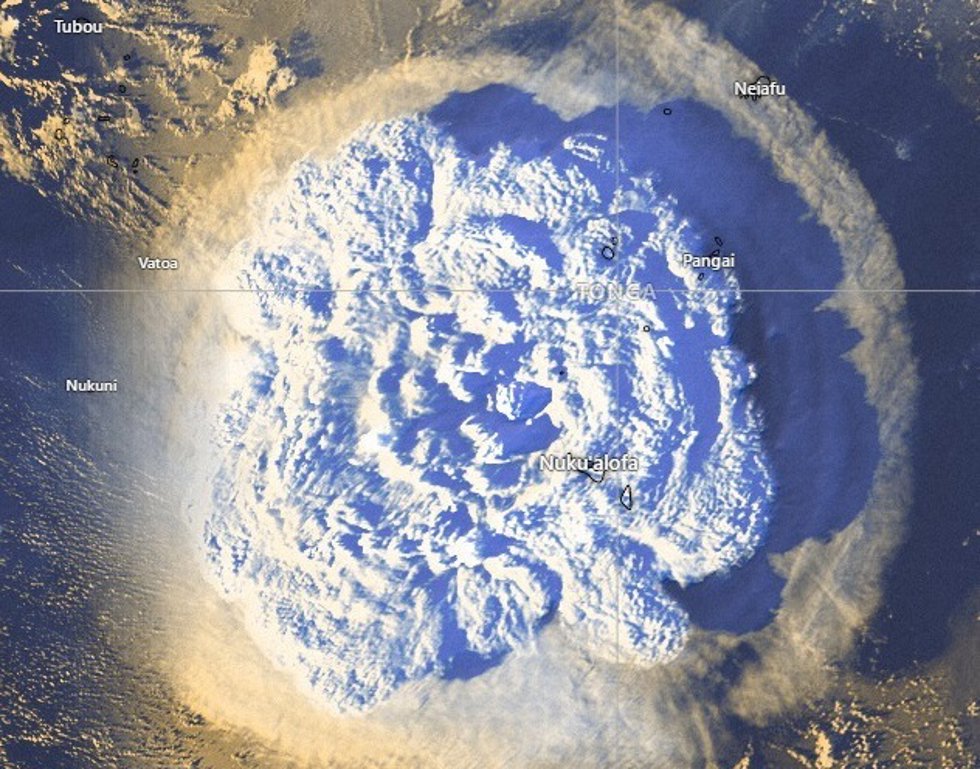 Imagen de la erupción submarina del volcán Hunga-Tonga-Hunga-Ha'apai