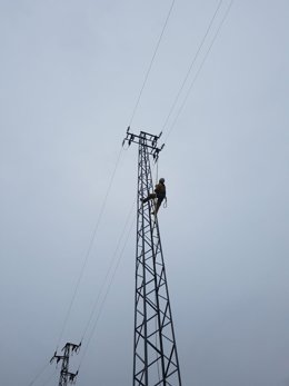 Archivo - Imagen de archivo de un técnico de Endesa actuando sobre el tendido eléctrico.