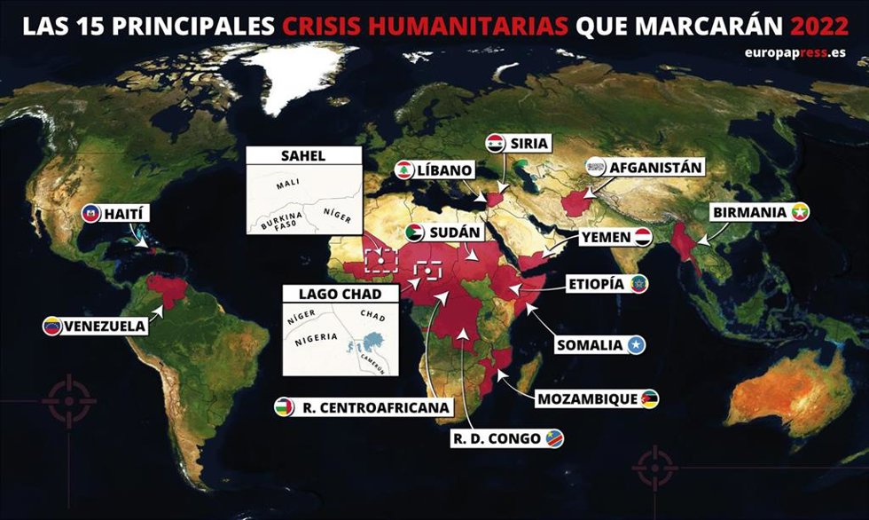 Las 15 principales crisis humanitarias que marcarán 2022