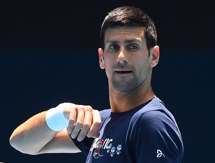 12 January 2022, Australia, Melbourne: Serbian tennis player Novak Djokovic in action during a training session ahead of the Australian Open at Melbourne Park. Photo: James Ross/AAP/dpa