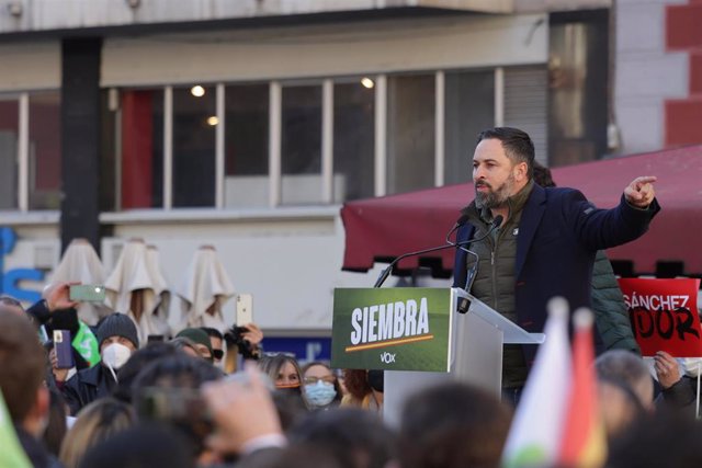 El presidente de Vox, Santiago Abascal, en Plaza de la Universidad,  a 15 de enero de 2022, en Valladolid