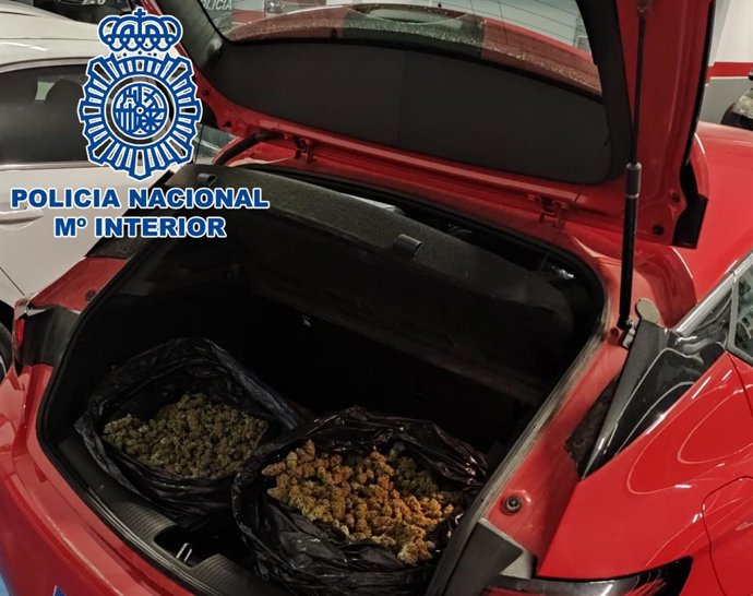 Marihuana intervenida en el maletero del coche interceptado en Jerez.