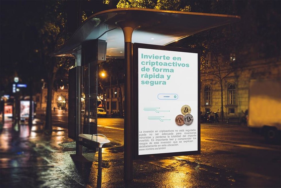Ejemplo de campaña de publicidad masiva de criptoactivos.