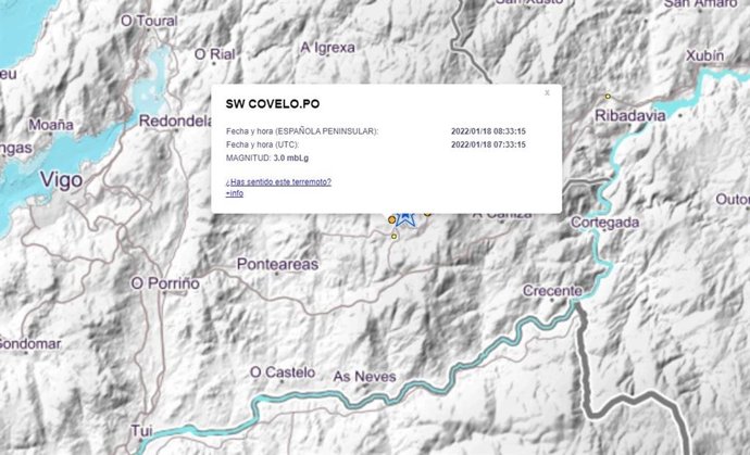 Movimiento sísmico con epicentro en Covelo (Pontevedra).