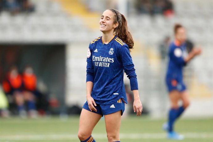 Maite Oroz of Real Madrid in action during the Spanish Womens League, Liga Iberdrola, football match played between Madrid CFF and Real Madrid at Centro Municipal Antiguo Canodromo on December 19, 2021, in Madrid, Spain.