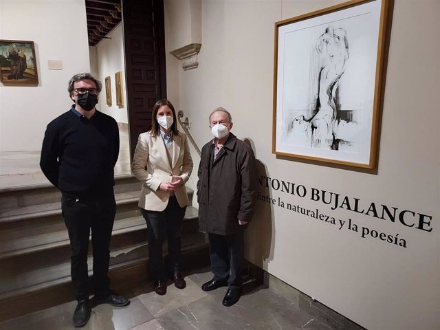 La delegada de Cultura, Cristina Casanueva, junto a Antonio Bujalance y el director del Museo de Bellas Artes, José María Domenech.