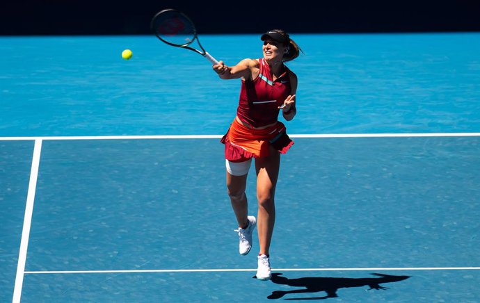 Paula Badosa of Spain in action during the second round of the 2022 Australian Open Grand Slam tennis tournament against Martina Trevisan of Italy