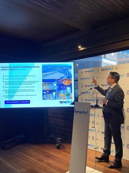 El presidente del Cabildo de Tenerife, Pedro Martín, en un encuentro con operadores turísticos en Fitur