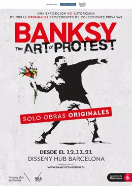 Cartel de la exposición de Banksy en el Disseny Hub de Barcelona