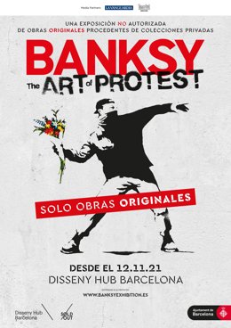 Cartell de l'exposició de Banksy al Disseny Hub de Barcelona