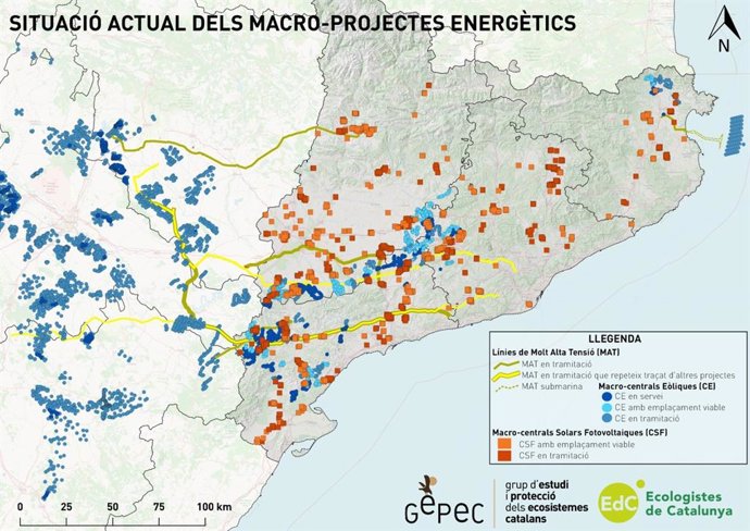 Mapa de los proyectos de energía renovable en marcha en Catalunya.
