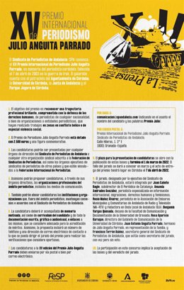 Cartel con las bases del XV Premio Internacional de Periodismo Julio Anguita Parrado.