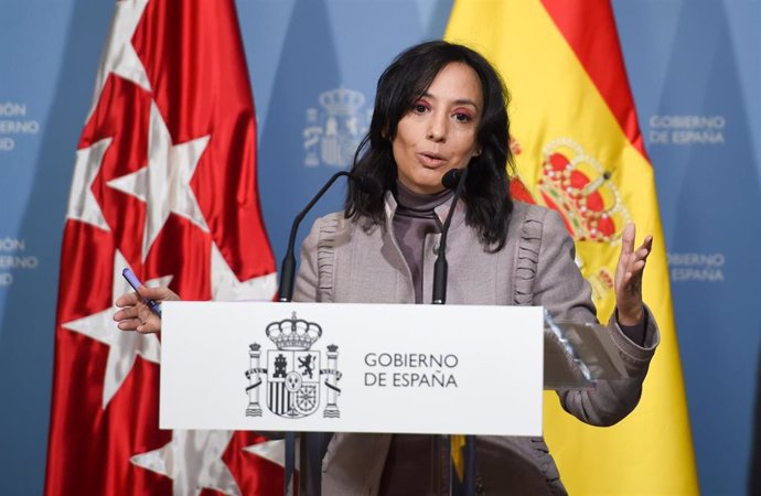 La delegada del Gobierno en Madrid, Mercedes González, durante una rueda de prensa en la sede de la Delegación del Gobierno, a 13 de enero de 2022, en Madrid (España).