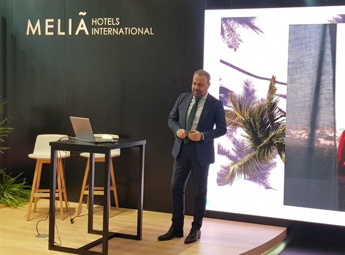 El vicepresidente y CEO de Meliá Hotels, Gabriel Escarrer en la rueda de prensa de la compañía en Fitur 2022