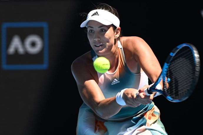 Garbine Muguruza of Spain in action during her 2nd round match against Alize Cornet of France on Day 4 of the Australian Open at Melbourne Park, in Melbourne, Thursday, January 20, 2022. (AAP Image/Dean Lewins) NO ARCHIVING