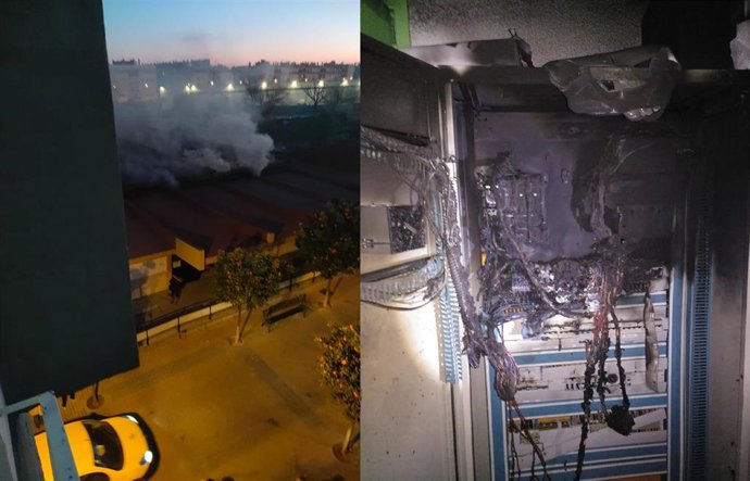 Imagen exterior del incendio y del cuadro eléctrico en el que se originó.