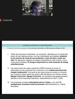 El director general de GVC Gaesco Gestión, Jaume Puig, en un seminario web