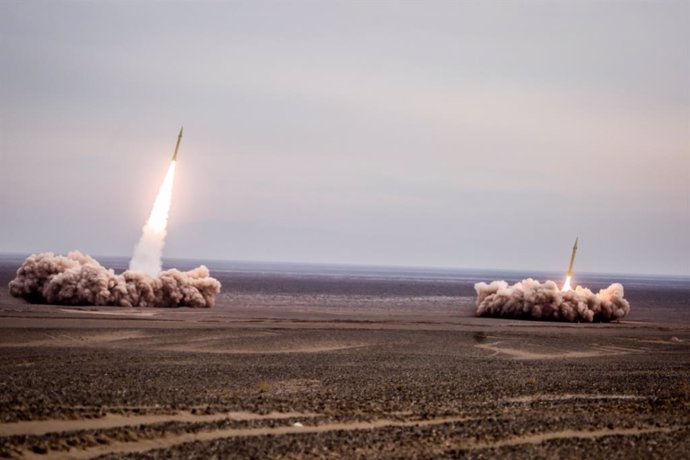 HANDOUT - 25 December 2021, Iran, ---: The Islamic Revolutionary Guard Corps (IRGC) launch missiles during a military exercise in three provinces around the Bushehr nuclear power plant, in southern Iran. Photo: -/IRGC via Sepahnews via ZUMA Press Wire/d