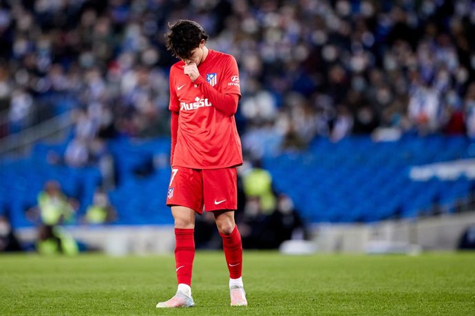 Joao Felix of Atletico de Madrid reacts during the match of Copa del Rey match between Real Sociedad and Atletico de Madrid at Reale Arena on 19 of January, 2022 in San Sebastian, Spain.