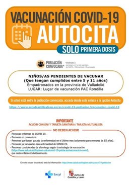Información para la autocita de menores de entre 5 y 11 años en Valladolid.