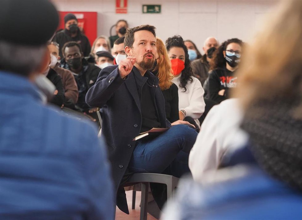 El ex vicepresidente del Gobierno, Pablo Iglesias, interviene en un coloquio junto a los candidatos de Unidas Podemos por Valladolid, en la Cúpula del Mileno de Valladolid.