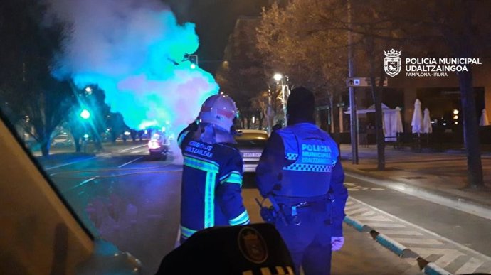 Momento de la intervención en la avenida Pío XII de Pamplona.