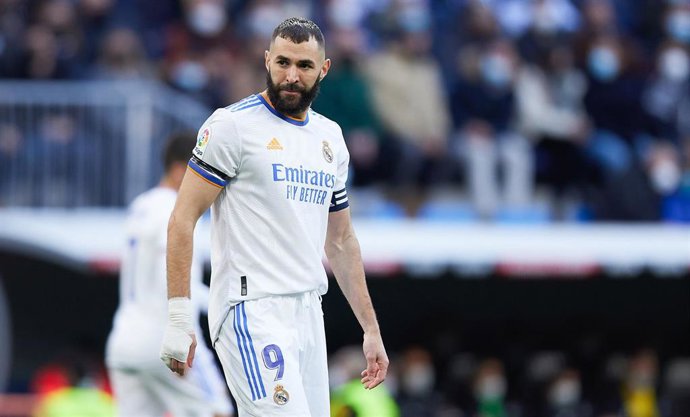 Karim Benzema of Real Madrid looks on during the spanish league, La Liga Santander, football match played between Real Madrid and Elche CF at Santiago Bernabeu stadium on January 23, 2022, in Madrid, Spain.