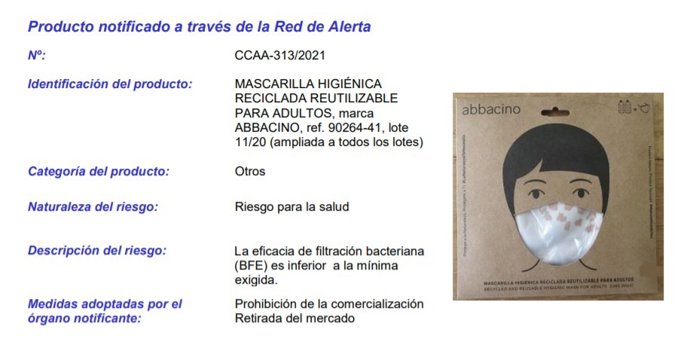 Imagen de la comunicación del Govern sobre la retirada de uno de los lotes.