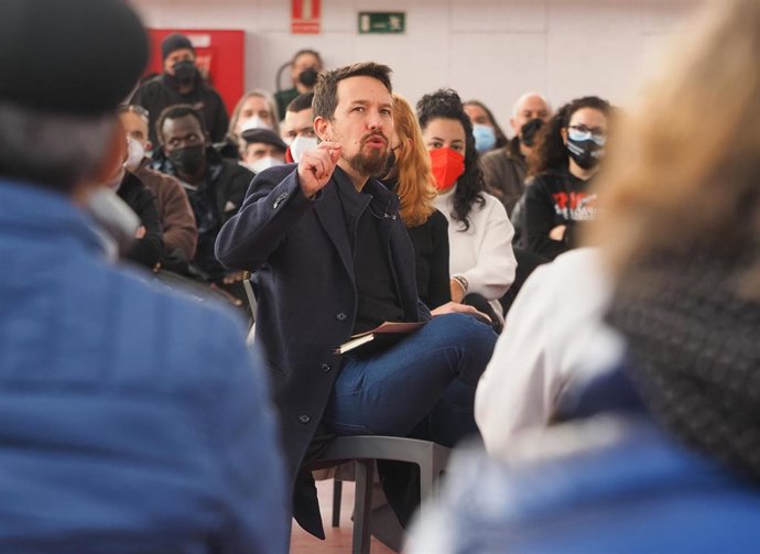El ex vicepresidente del Gobierno, Pablo Iglesias, interviene en un coloquio junto a los candidatos de Unidas Podemos por Valladolid, en la Cúpula del Mileno de Valladolid, a 22 de enero de 2022, en Valladolid, Castilla y León (España). 