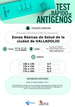 Información sobre la realización de test de antígenos en Valladolid capital a partir de este martes, 25 de enero.