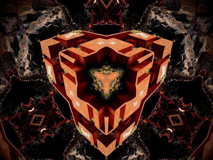 Alchemical Fractal 1 (collection of 999 works), raw steel, NFT sculpture and algorithm by thierry Ehrmann. Courtesy of Organe Museum / Abode of Chaos / La Demeure du Chaos