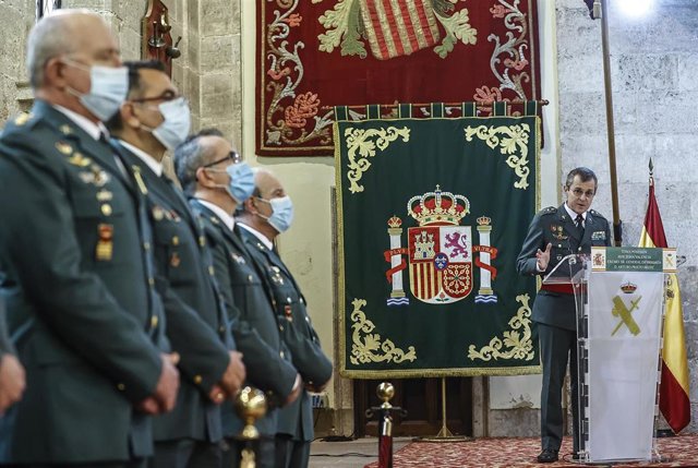 El general de brigada Arturo Prieto interviene durante su toma de posesión en València como nuevo jefe de la VI Zona de la Guardia Civil, Comunitat Valenciana.