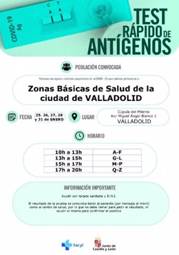 Información sobre la realización de test de antígenos en Valladolid capital a partir de este martes, 25 de enero.