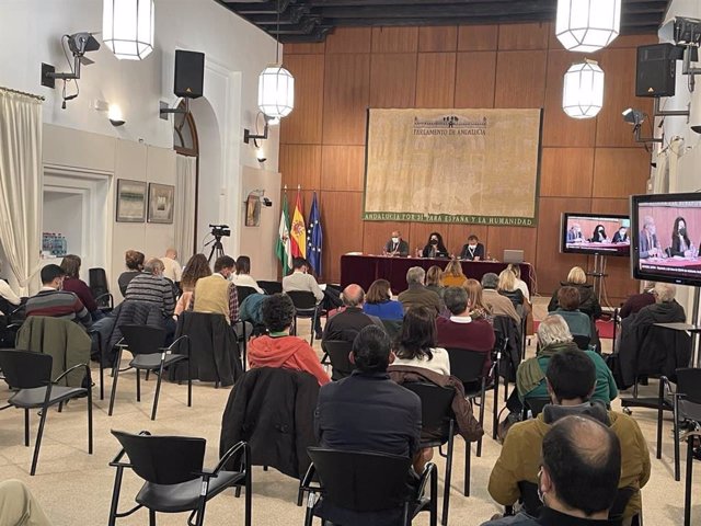 Presentación del informe 'Empresas europeas y vulneración del Derecho Internacional en Sáhara Occidental' en el Parlamento andaluz.